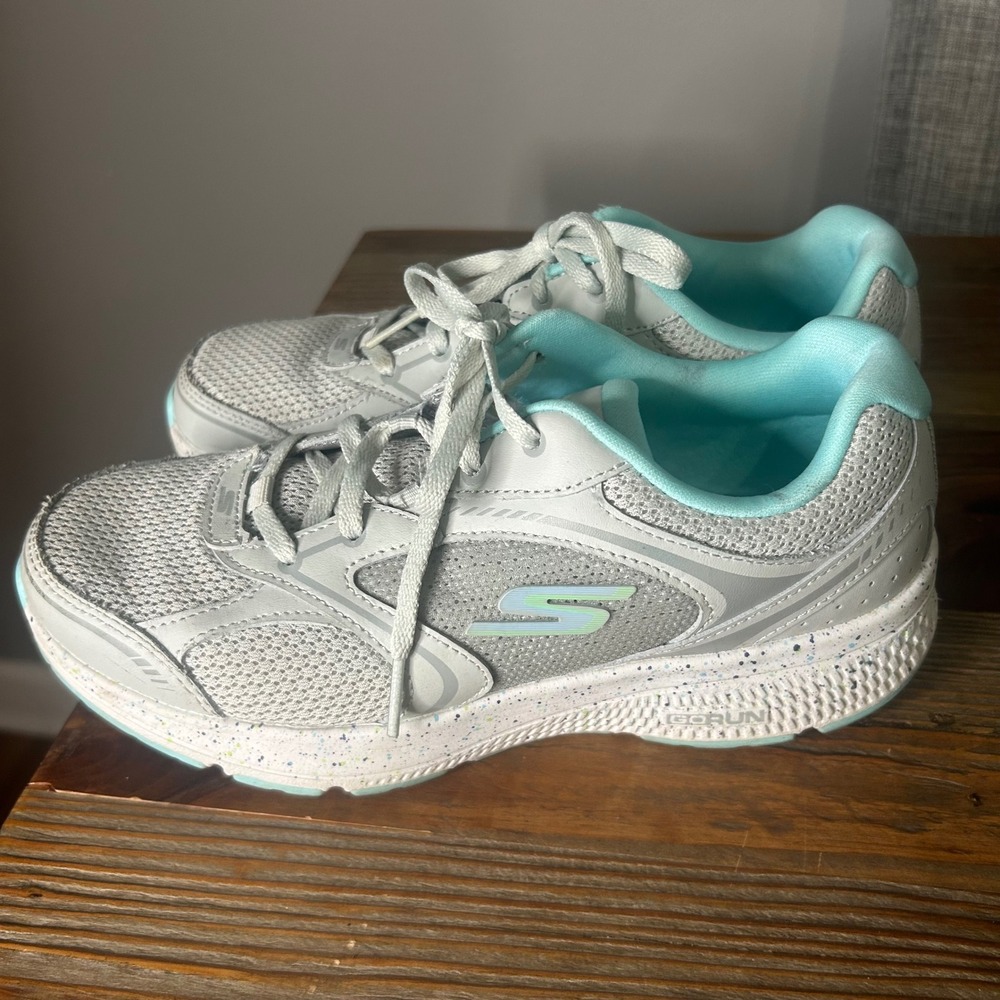Skechers Go Run Athletic Running Shoes Air Cooled Sneakers Gray Aqua Size 7